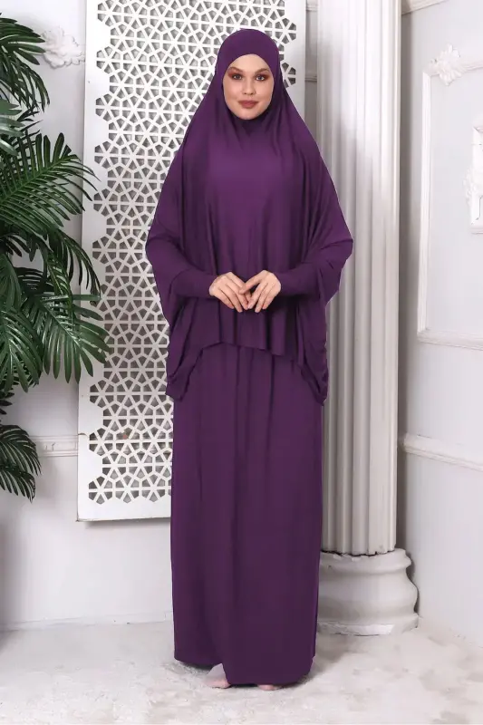 İki Parça Pratik Namaz Elbisesi 8016 Mor - Mor - IHVAN ONLINE