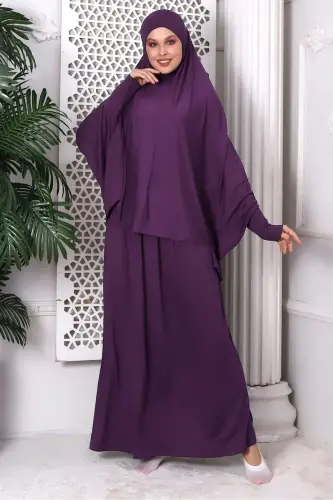 İki Parça Pratik Namaz Elbisesi 8016 Mor - Mor - IHVAN ONLINE (1)