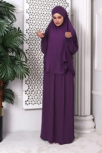 İki Parça Pratik Namaz Elbisesi 8016 Mor - Mor - 3
