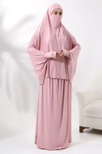 İki Parça Pratik Namaz Elbisesi 8016 Pembe - Pembe 