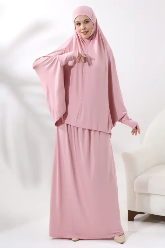 İki Parça Pratik Namaz Elbisesi 8016 Pembe - Pembe - 2