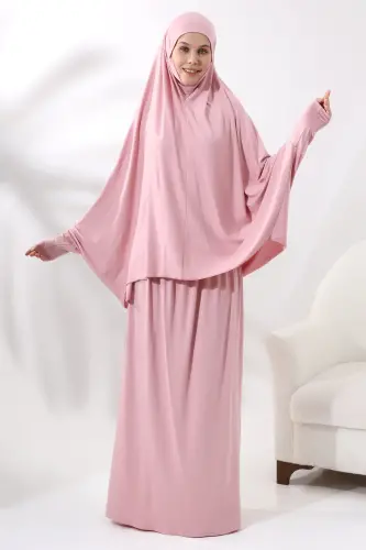 İki Parça Pratik Namaz Elbisesi 8016 Pembe - Pembe - 3