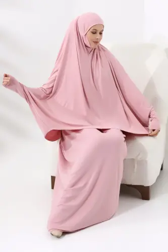 İki Parça Pratik Namaz Elbisesi 8016 Pembe - Pembe - 5