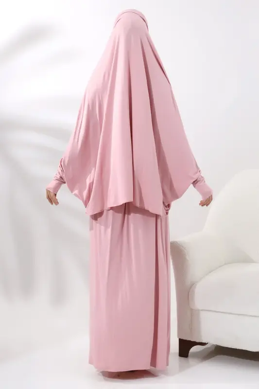 İki Parça Pratik Namaz Elbisesi 8016 Pembe - Pembe - 6