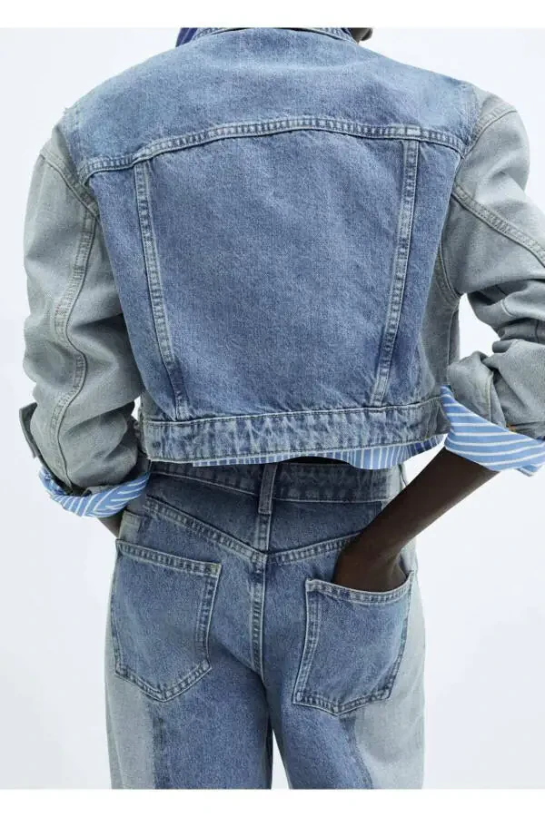 İki renkli düz kesim jean pantolon - 6