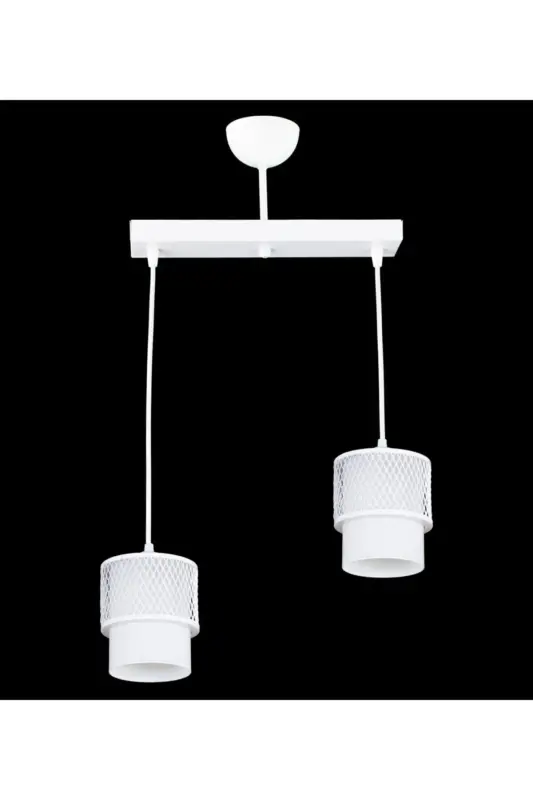 Ikili Beyaz Cam Kafes Model Modern Sarkıt Avize-BEYAZ_1 - 1