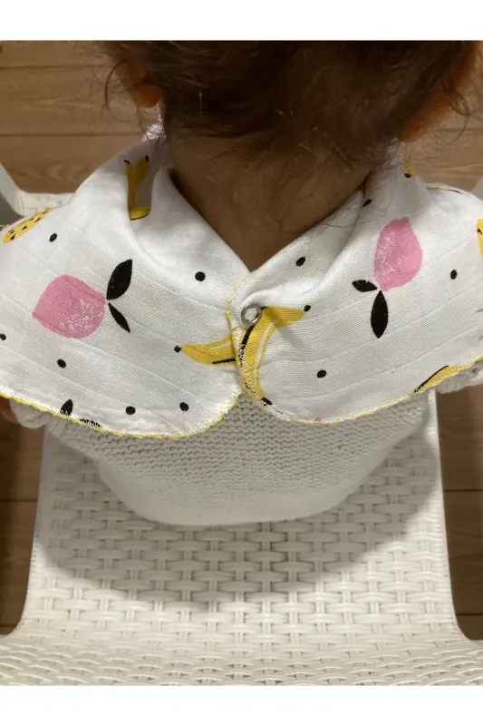 İkili Müslin Çift Katlı Çıtçıtlı Mama Önlüğü/Omuz Örtüsü & Banyo Süngeri - BEYAZ SÜNGER-ANANAS - 3