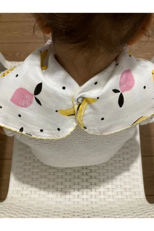 Ikili Müslin Çift Katlı Çıtçıtlı Mama Önlüğü/omuz Örtüsü & Banyo Süngeri - SARI SÜNGER-DAMLA - 2