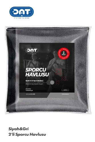 2’li Gym Fitness Sporcu Havlu Seti 48x90 cm. Hızlı Kuruyan Mikrofiber - Siyah-Gri - 1