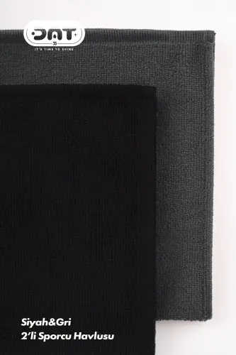 2’li Gym Fitness Sporcu Havlu Seti 48x90 cm. Hızlı Kuruyan Mikrofiber - Siyah-Gri - 5