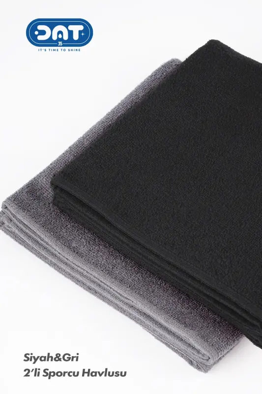 2’li Gym Fitness Sporcu Havlu Seti 48x90 cm. Hızlı Kuruyan Mikrofiber - Siyah-Gri - 7