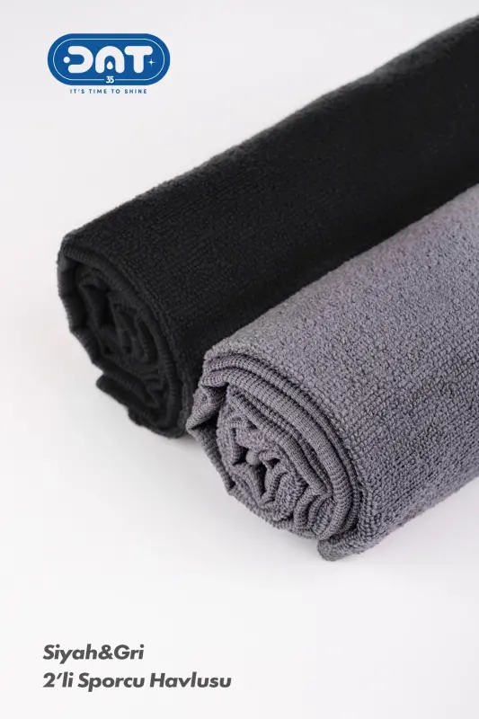 2’li Gym Fitness Sporcu Havlu Seti 48x90 cm. Hızlı Kuruyan Mikrofiber - Siyah-Gri - 8