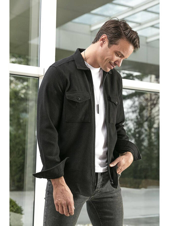 Ikki Cho'ntakli Fermuarli Slim Fit Qishki Flanel Ko'ylak CF21W112925 - 19