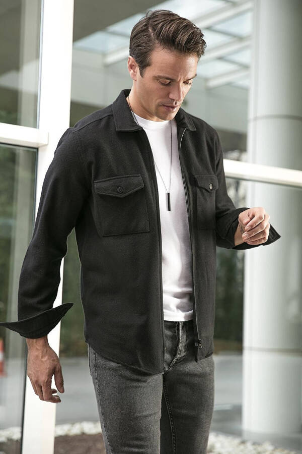 Ikki Cho'ntakli Fermuarli Slim Fit Qishki Flanel Ko'ylak CF21W112925 - 25