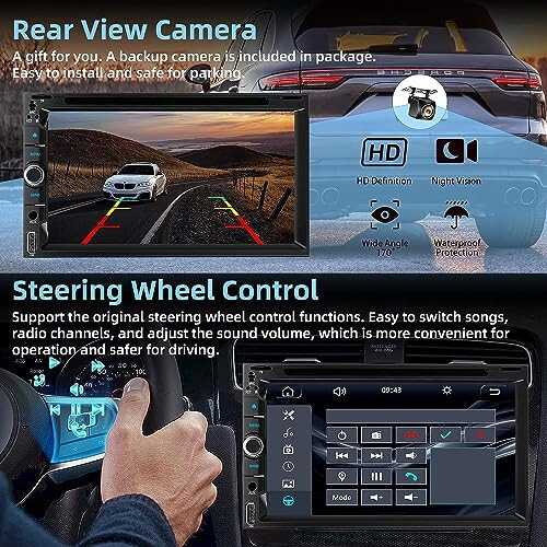 Ikki Dinli Avtomobil Stereo CD/DVD Pleer bilan - CarPlay & Android Auto, Bluetoothli Avtomobil Audio Tizimi, 7 dyuymli HD Sensorli Ekran, Orqa Kamera, USB/TF/AUX, Subwoofer, AM/FM Radio Qabul qiluvchi - 5