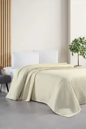 Ikki kishilik krem vafli pike - paxta to'qimachilik sifatli mahsulot 200x230 sm - yozgi pike-krem - 2