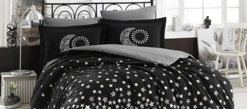 Ikki kishilik poplin matoli Hobby yostiqcha Stars Black - 2