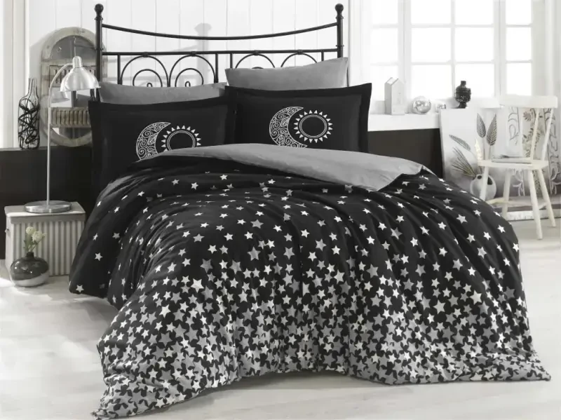 Ikki kishilik poplin matoli Hobby yostiqcha Stars Black - NEVRESIMDUNYASI