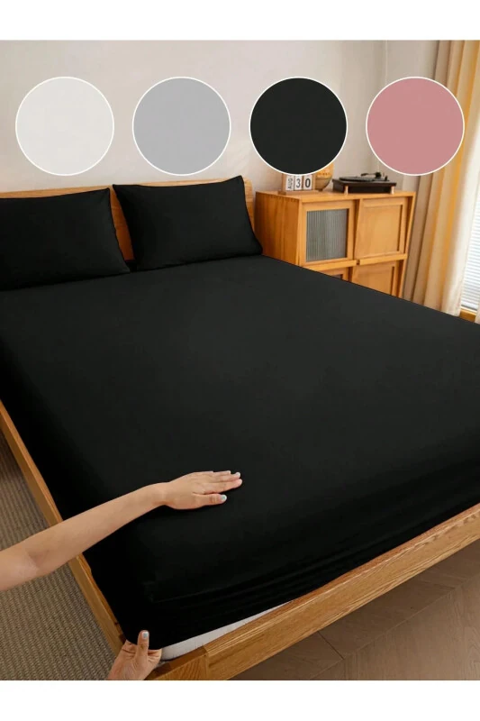 Ikki kishilik rezinali choyshaf + 2 ta yostiq qopqog'i 160x200 Qora - Soft Colours