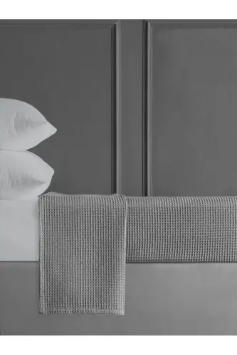 Ikki kishilik vafli to'quv, antrasit paxta choyshab - 200x230cm - Yozgi o'ralgan-Antrasit - 1