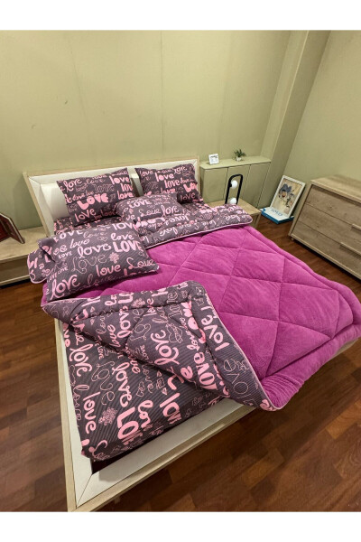 Ikki kishilik Welsoft Puffy Uyqu To'plami (Elastik Choyshafli) Binafsha Sevgi - 8