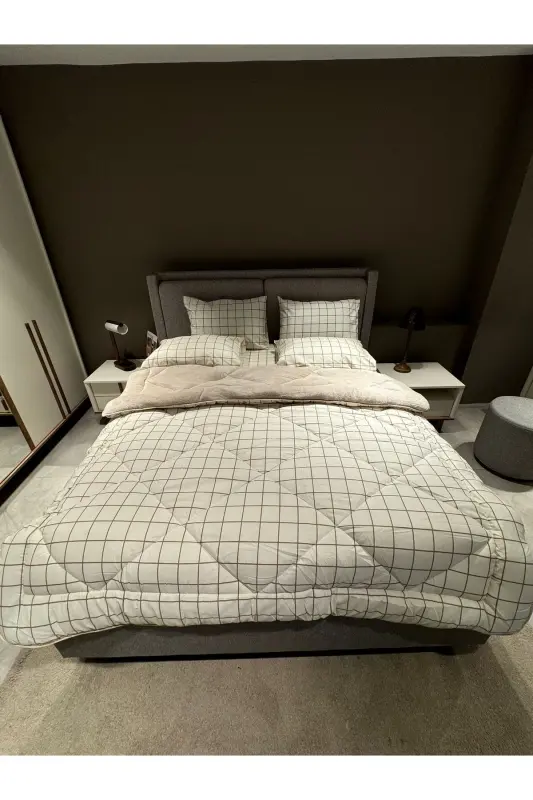 Ikki kishilik Welsoft Puffy yotoq to'plami (elastik choyshabli) krem kvadrat - 4