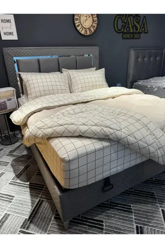 Ikki kishilik Welsoft Puffy yotoq to'plami (elastik choyshabli) krem kvadrat - 6