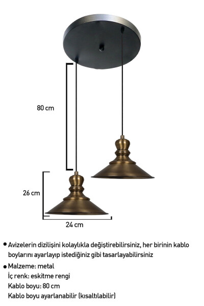 Ikki Nantes Circle Eskitma Rangli Metall Sarkıt Avize Chiroq Rustik Vintage Ichki Makon Ofis Kofe - 32