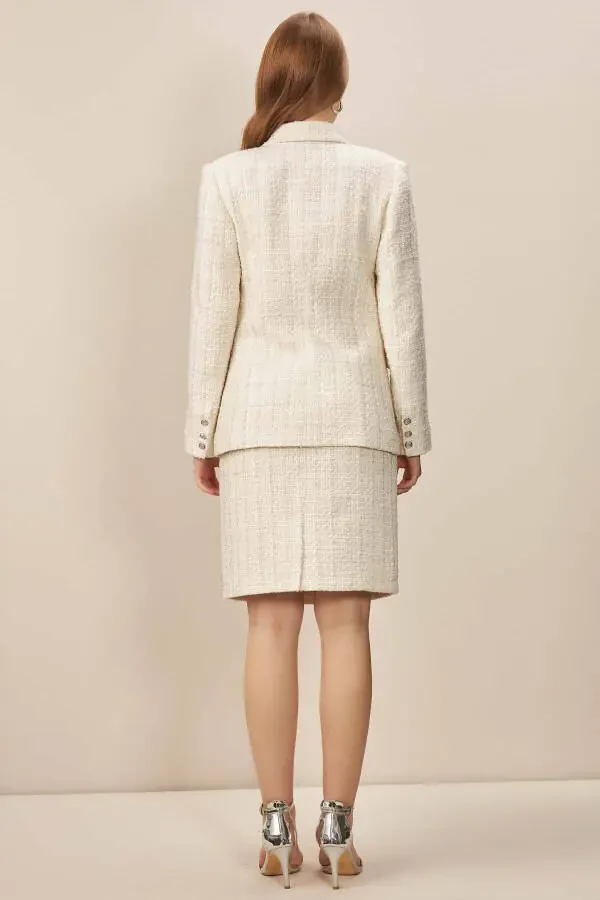 Ikki qavatli ekru rangli blazer - 4