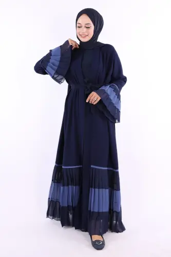 Ikki rangli belbog‘li, burmali abaya 7454 ko‘k rang - 3