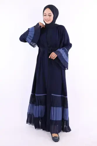 Ikki rangli belbog‘li, burmali abaya 7454 ko‘k rang - BYM FASHION (1)