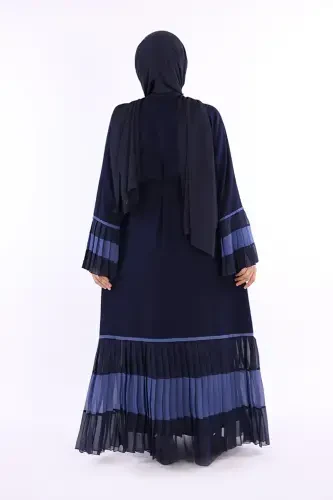 Ikki rangli belbog‘li, burmali abaya 7454 ko‘k rang - 3