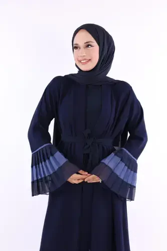 Ikki rangli belbog‘li, burmali abaya 7454 ko‘k rang - 4