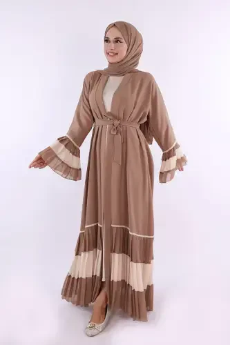 Ikki rangli kamarli, burmali abaya 7454 Vizone - 3