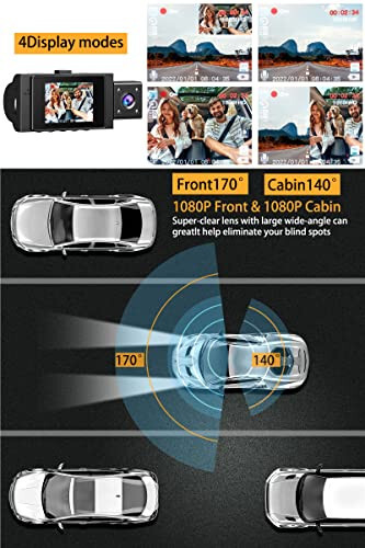 Ikkita Dash Cam Oldingi va Ichki FHD 1080P Avtomobil Kameralari Infraqizil Kechasi Ko'rish Avtomobil Kamerasi Haydovchi Yozuvchi 24 soatlik Avtoturargoh Monitori Harakatni Aniqlash G-Sensor Taksi Uber uchun - 1