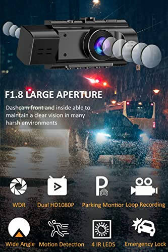 Ikkita Dash Cam Oldingi va Ichki FHD 1080P Avtomobil Kameralari Infraqizil Kechasi Ko'rish Avtomobil Kamerasi Haydovchi Yozuvchi 24 soatlik Avtoturargoh Monitori Harakatni Aniqlash G-Sensor Taksi Uber uchun - 5