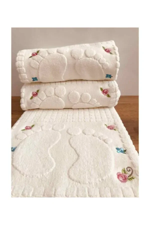 Ik'ra Tekstil 3-Piece Cream Embroidered 100% Cotton 50x70 Bath Towel - 1