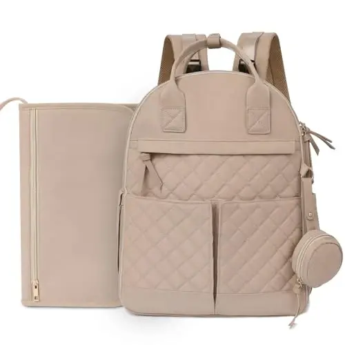 ILCOLPO Diaper Bag Backpack, Baby Diaper Bag with 18 Pockets, Large Baby Bag Backpack for Girl Boy, Waterproof Diaper Bag with Changing Pad,Wet Dry Bag, Khaki - 1
