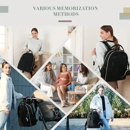 ILCOLPO Bolalar uchun Bagaj Ruxsatnomasi, 18 Cho'ntakli Bola Bezi Bagaj, Qiz Bola Uchun Katta Bola Bezi Bagaj, Su O'tkazmaydigan Bola Bezi Bagaj, Almashtirish Kresti va Quruq Ho'l Xalta bilan, Qora - 1