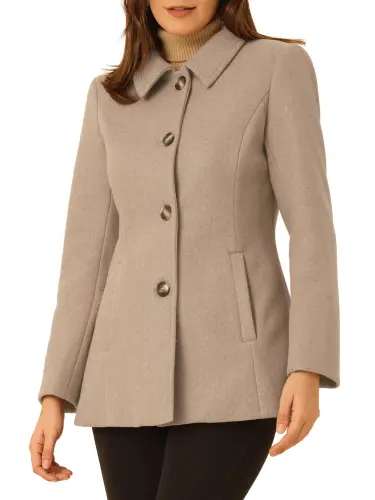 INSPIRE CHIC Women's Peter Pan Collar Single Breasted Overcoat Coat S Light Brown- - 1