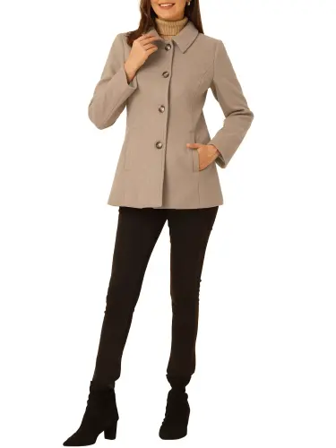 INSPIRE CHIC Women's Peter Pan Collar Single Breasted Overcoat Coat S Light Brown- - INSPIRE CHIC (1)
