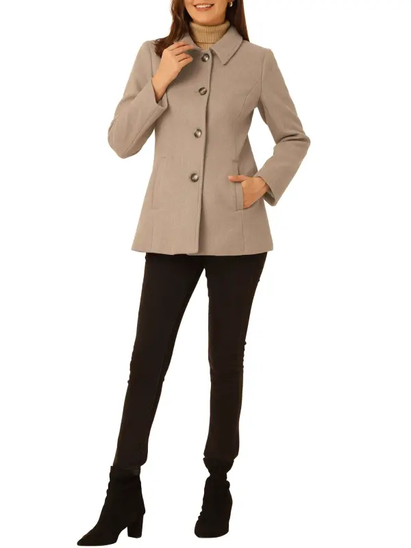 INSPIRE CHIC Women's Peter Pan Collar Single Breasted Overcoat Coat S Light Brown- - 2