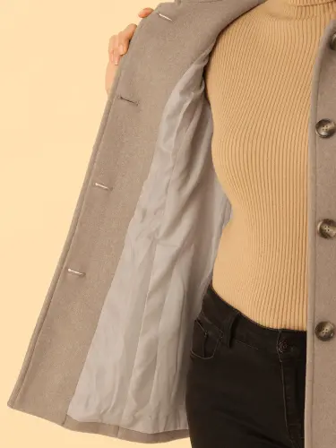 INSPIRE CHIC Women's Peter Pan Collar Single Breasted Overcoat Coat S Light Brown- - 5