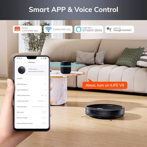 ILIFE Robot Vacuum and Mop, 3000Pa Strong Suction Robot Vacuum Cleaner, Gyro Navigation, App Control, No Tangle, Compatible with 2.4GHz WiFi, Alexa, Ideal for Hard Floor, Pet Hair, V9 - 4