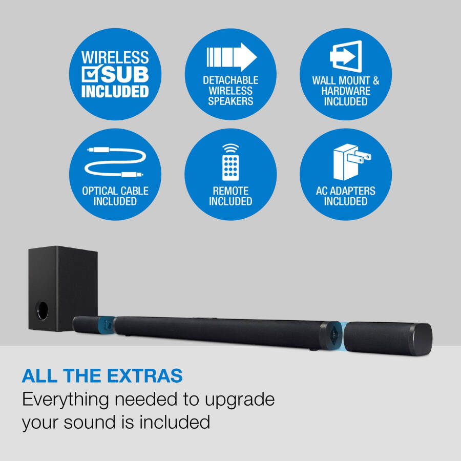 iLive v5.1 Bluetooth 4.1 Channel 45'' Soundbar with Wireless Subwoofer and Satellite Speakers, ITBSW423B, Black - 4