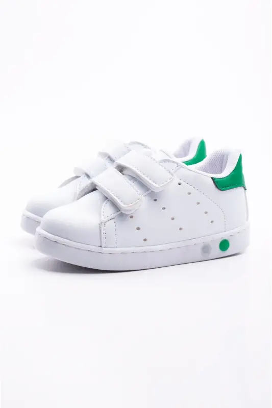 Ilk Adım Ayakkabısı Erkek Bebek Ilk Adım Ayakkabısı Ortopedik Tabanlı Ayakkabı Işıklı Ayakkabı-Beyaz Yeşil - 4