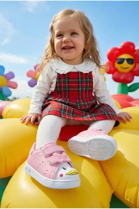 Ilk Adım Işıklı Kız Bebek Ayakkabısı Ilk Adım Ortopedik Bebek Ayakkabısı-Pembe Kurdela - SÜPERLAND