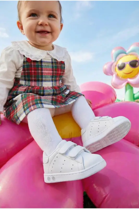 Ilk Adım Ayakkabısı Unisex Erkek Kız Bebek Ilk Adım Ayakkabısı Ortopedik Ilk Adım Ayakkabısı - Beyaz Düz - SÜPERLAND