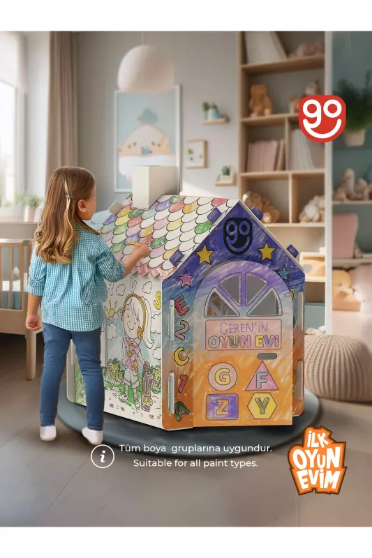 İlk Oyun Evim Xxl Boy Dayanıklı Karton Boyama Aktivite Evi Boyanabilir Karton Çadır boyama evi - karışık - 2