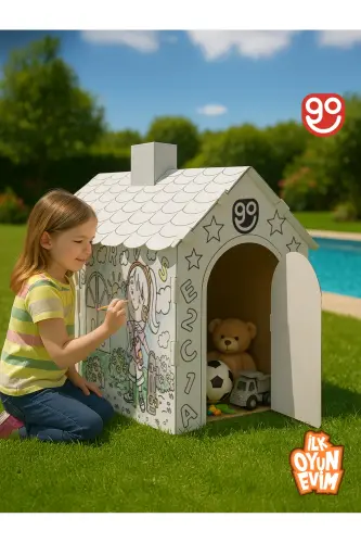 İlk Oyun Evim Xxl Boy Dayanıklı Karton Boyama Aktivite Evi Boyanabilir Karton Çadır boyama evi - karışık - 6